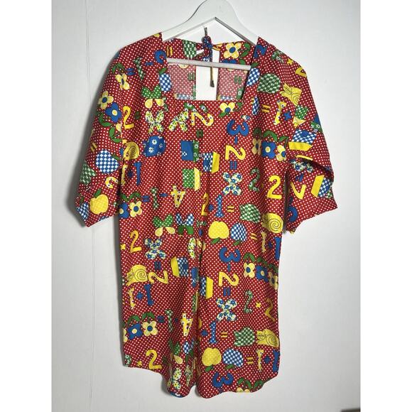 Vintage art Smock Cat Flowers Numbers Red White Polka Dot Teacher Art Class - Picture 3 of 7